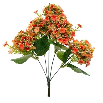 Buchet Artificial 5 Fire Hortensie cu Frunze Portocaliu