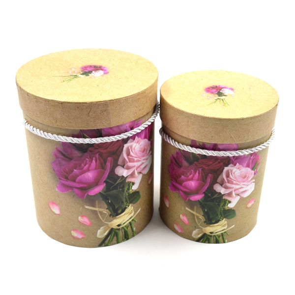 Set 2 cutii cilindrice natur cu trandafiri