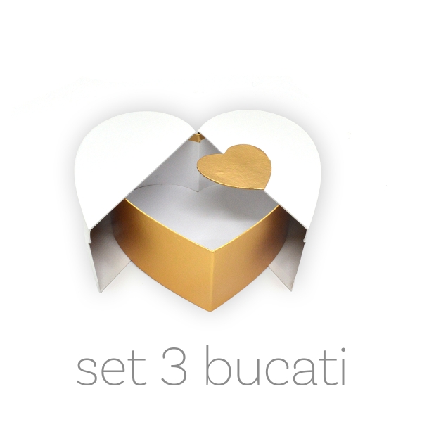 Set 3 cutii inima capate detasabile alb