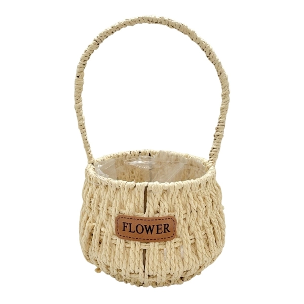 Cos Rotund din Funie cu Flower - Beige